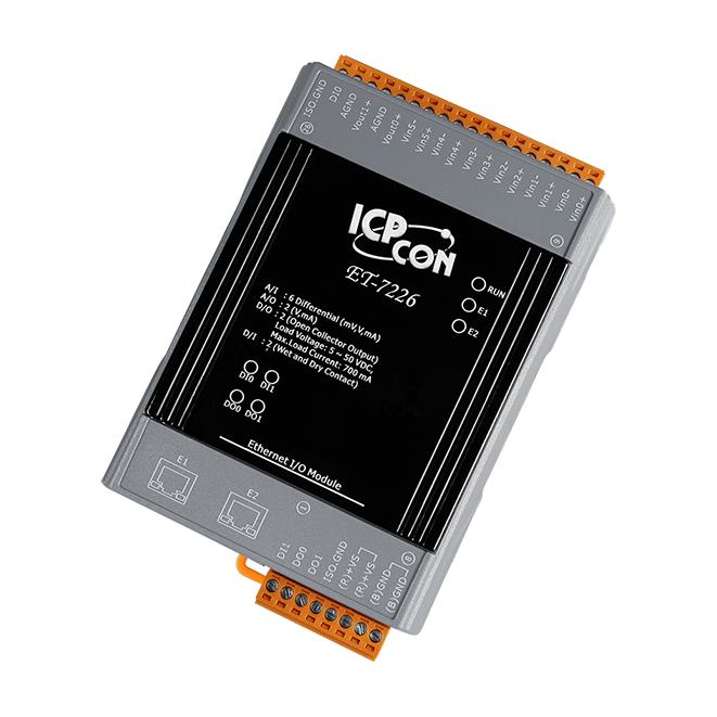 ICP DAS Remote IO Modbus TCP with 2 LAN, 6 AI, 2 AO, 2 DI, 2 DO