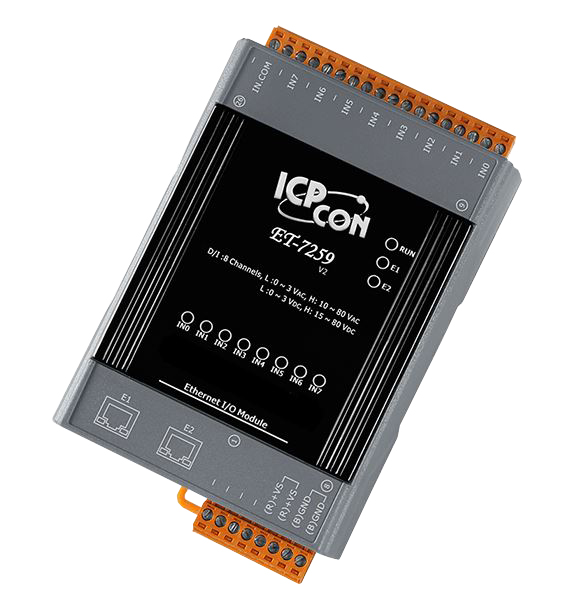 ET-7259 CR ICP DAS Remote IO Modbus TCP with 2 LAN, 8 DI AC/DC