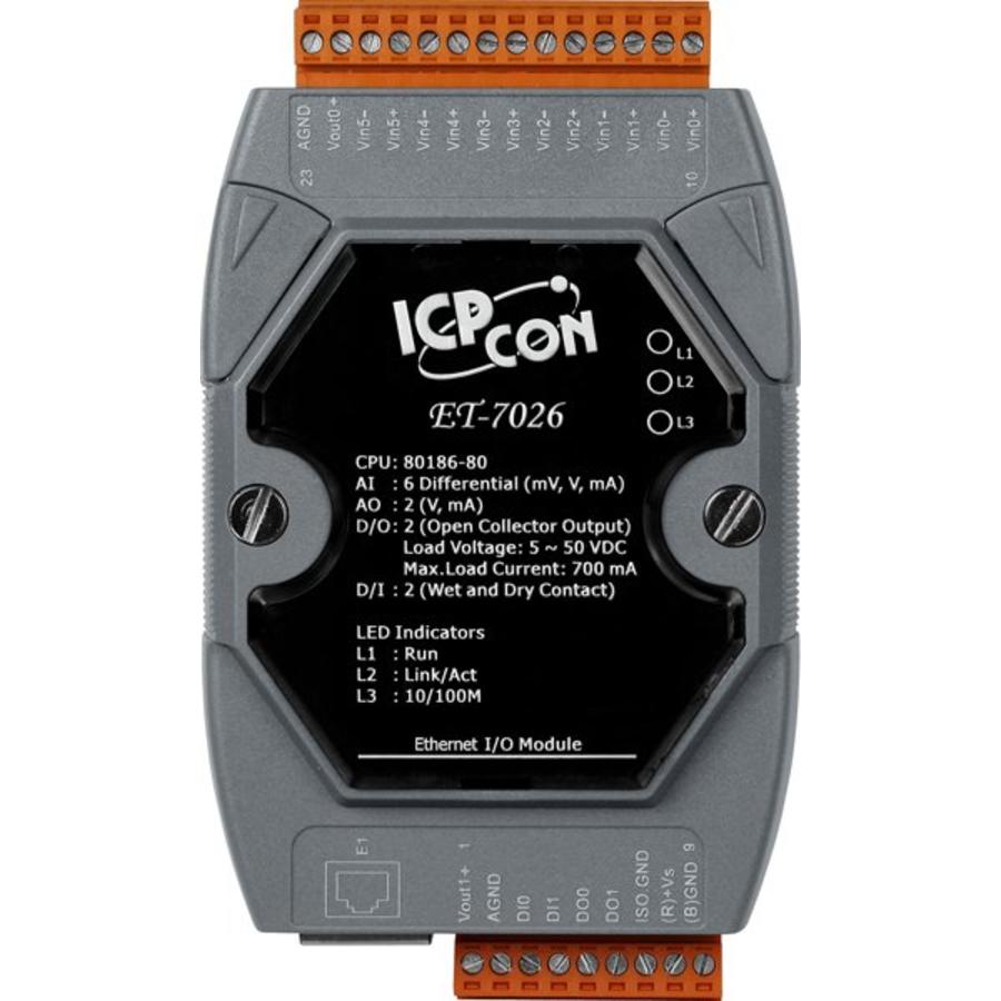 ICP DAS Remote IO Modbus TCP with 1 LAN, 4 AO, 5 DI, 5 DO
