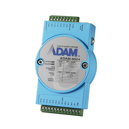 ADAM-6024-D Advantech Remote IO Modbus/MQTT/RESTful with 1 LAN, 6 AI, 2 AO, 2 DI, 2 DO
