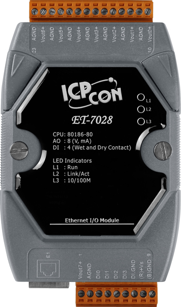 ICP DAS Remote IO Modbus TCP with 1 LAN and 8 AO 4-20mA