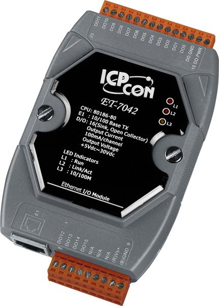 ET-7042 CR ICP DAS Remote IO Modbus TCP with 1 LAN and 16 Sink DO