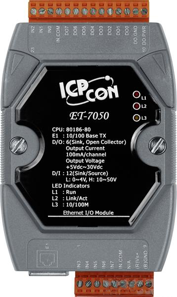 ICP DAS Remote IO Modbus TCP with 1 LAN, 6 DO, 12 DI