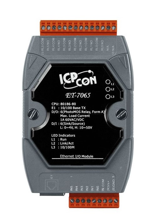 ICP DAS Remote IO Modbus TCP with 1 LAN, 6 DO, 6 DI Count