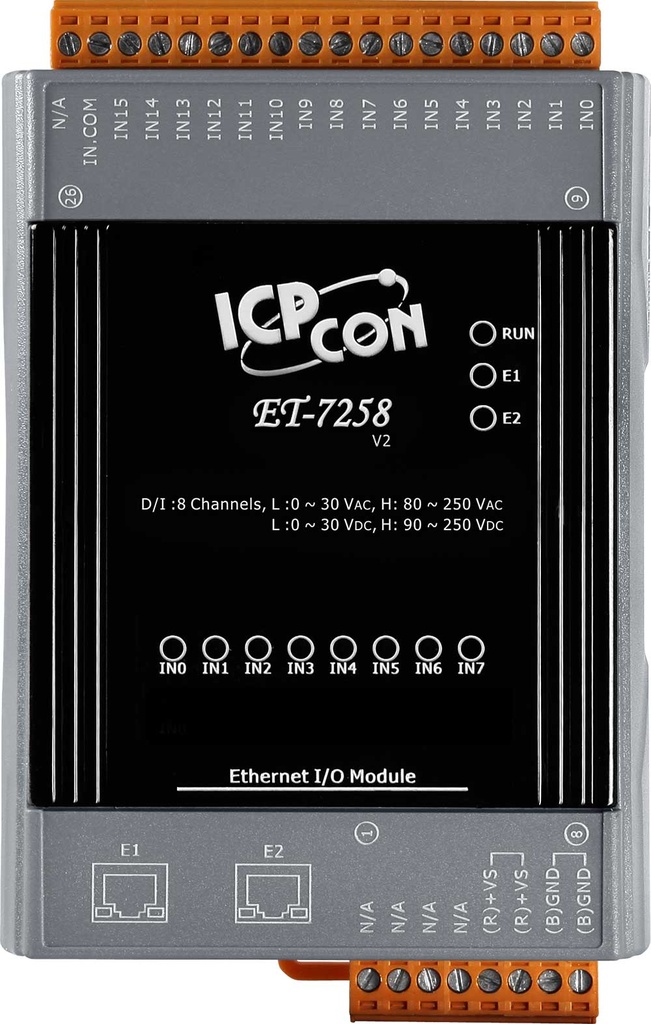 ICP DAS Remote IO Modbus TCP with 2 LAN and 8 DI AC