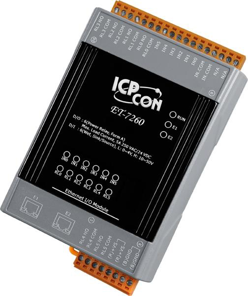 ICP DAS Remote IO Modbus TCP with 2 LAN, 6 Relay, 6 DI