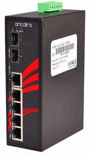 Antaira 7-Port Industrial PoE+ Gigabit Unmanaged Ethernet Switch